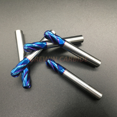 HRC65 Tungsten Carbide Ball Nose End Mills 2 Flute dengan Blue Naco Coated 2.5X8X50